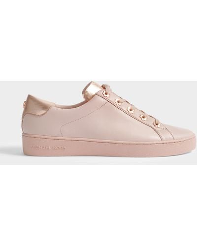 MICHAEL Michael Kors Irving Sneakers With Flower Detail In Soft Pink Vachetta Metallic Nappa Leather