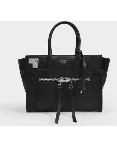 Zadig & Voltaire Candide Medium Zip Bag In Black Smooth Calfskin