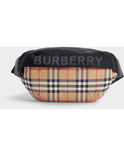 Burberry Medium Sonny Waist Bag In Archive Beige Vintage Check Nylon - Natural