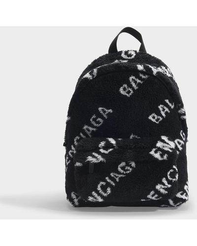 Balenciaga Everyday S Backpack In Black Logo Diagonal Fake Fur