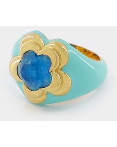 Missoma Aqua Flower Ring With Rose Quartz And Plated Gold - Blue