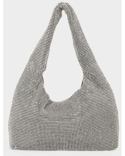 Kara Mini Crystal Mesh Hobo Bag - Grey