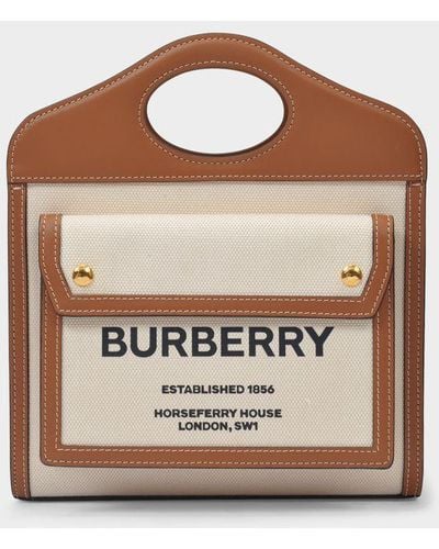 Burberry Mini Leather-trimmed Canvas Pocket Tote - Brown