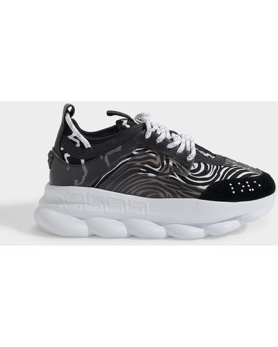 Versace Chain Reaction Sneakers In Black Zebra Polyester - Red