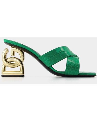 Dolce & Gabbana Croc-embossed Leather Sandal - Green