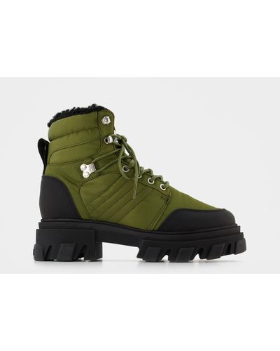 Ganni Cleated Lace Up Hiking Boot En Khaki Leather - Green