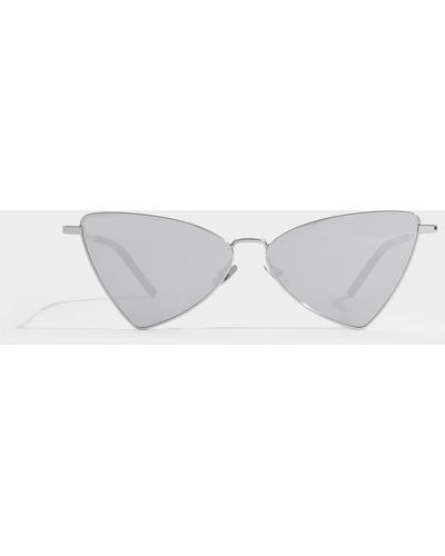 Saint Laurent New Wave Sl 303 Jerry Sunglasses In Silver Metal And Gray Lenses - Metallic