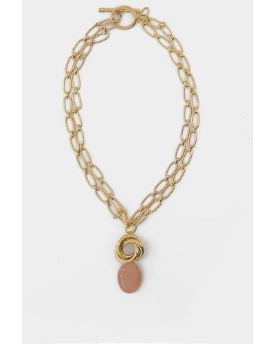 D'Estree Small Pink Elizabeth Medallion Necklace - Metallic