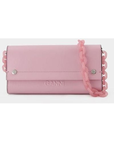 Ganni Banner Envelope Wallet On Chain - Pink