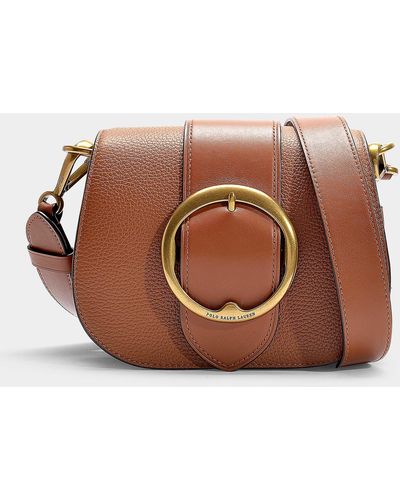 Polo Ralph Lauren Mini Brown Leather Crossbody Bag With Buckle On The Flap