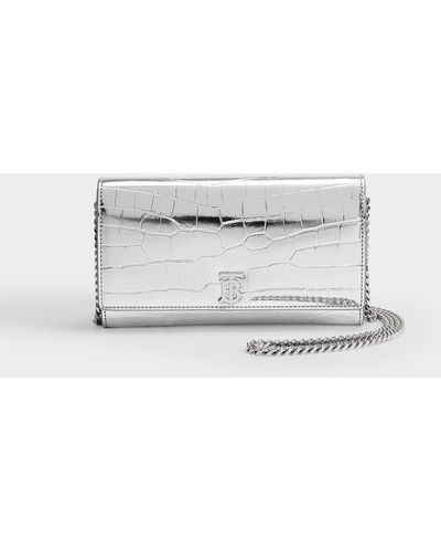 Burberry Hannah Clutch In Silver Croc Embossed Leather - Metallic