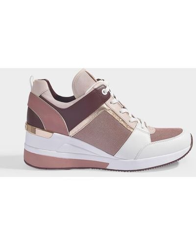MICHAEL Michael Kors Georgie High Heel Sneakers In Pink Leather, Small Air Mesh And Metallic Nappa