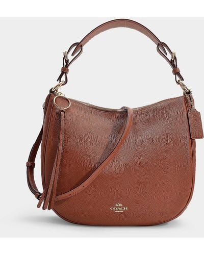 COACH Polished Pebble Leather Sutton Hobo Bag In Brown Calfskin