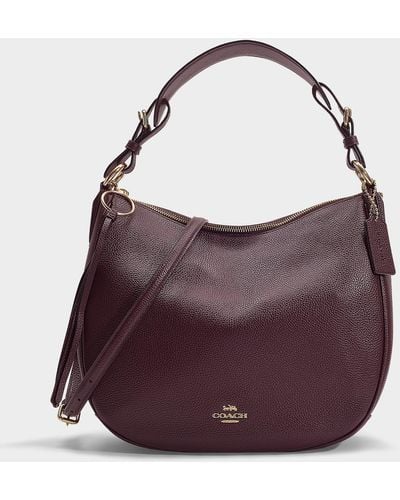 COACH Polished Pebble Leather Sutton Hobo Bag In Burgundy Calfskin - Red