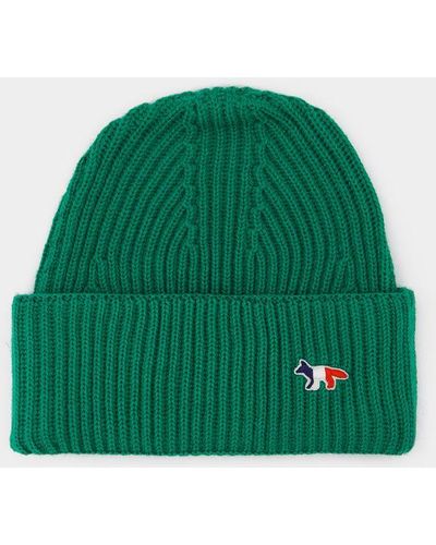 Maison Kitsuné Tricolor Fox Patch Beanie Hat - Green
