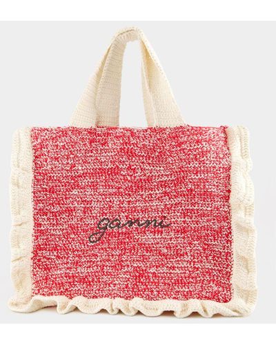 Ganni Crochet Frill Shopper Bag - Pink