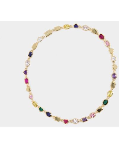 NUMBERING Gold Plated Multicolor Stone Necklace - Metallic