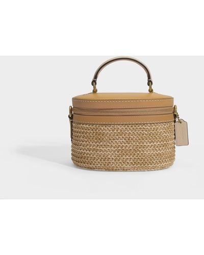 COACH Straw Colorblock Trail Bag In Brown Leather And Beige Raffia - Natural