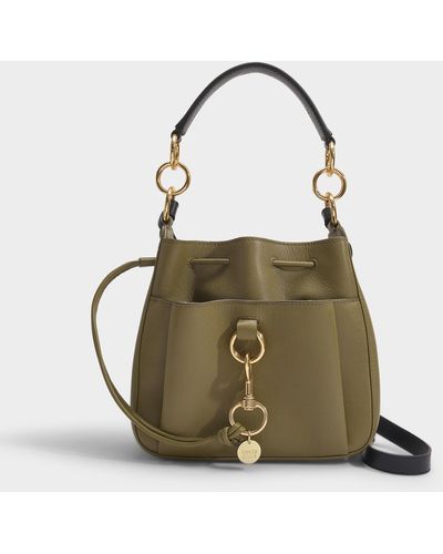 See By Chloé Tony Small Bucket Bag In Kaki Green Leather - Multicolor