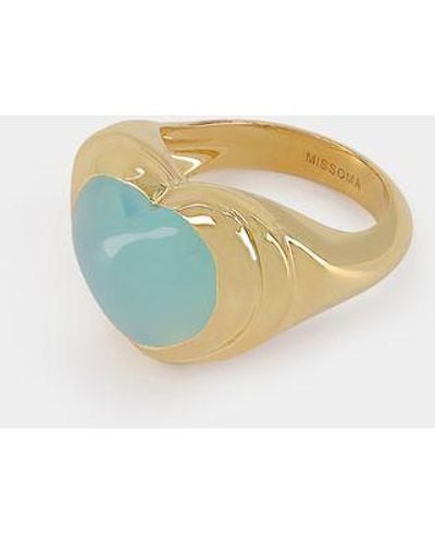 Missoma Heart Ring Aqua Chalcedony - Metallic
