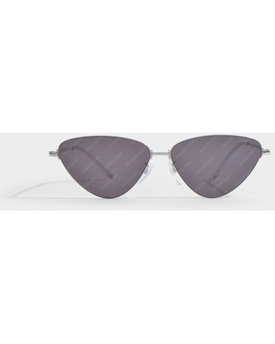 Balenciaga Invisible Cat Sunglasses In Silver Metal With Monogrammed Anthracite Lenses - Metallic