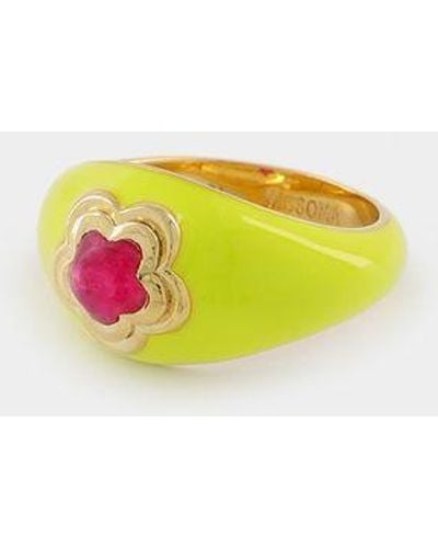 Missoma Yellow Flower Ring With Rose Quartz And Plated Gold