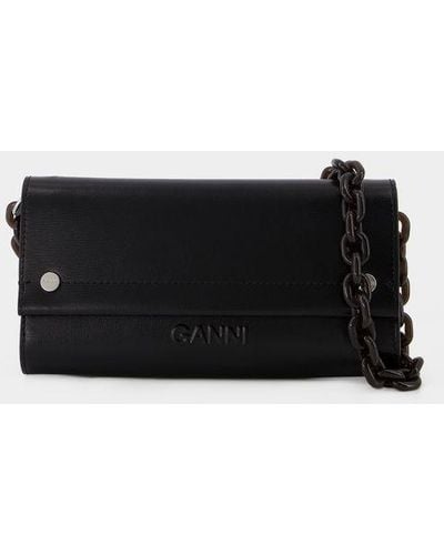 Ganni Banner Envelope Wallet On Chain - Black