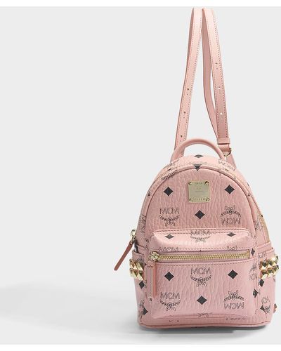 MCM Stark Xmini Backpack In Pale Pink Coated Canvas