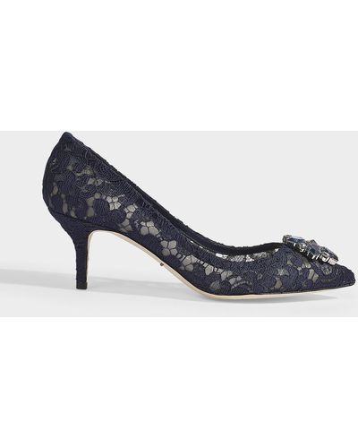 Dolce & Gabbana Bellucci Rainbow Lace Pumps In Navy Lace - Blue