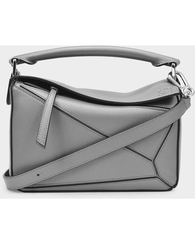 Loewe Puzzle Small Bag In Gunmetal Leather - Gray