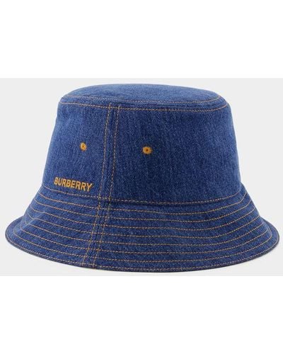 Burberry Mh Washed Denim Bucket Hat - Blue