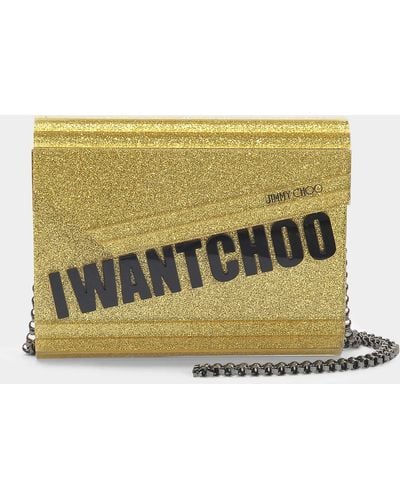 Jimmy Choo I Want Choo Candy Clutch Bag In Gold Glitter Acrylic - Metallic
