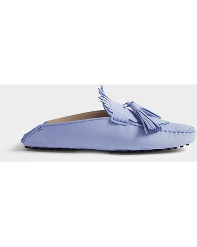 Tod's Gommino Tassle Mule Shoes In Azzurro Suede - Blue