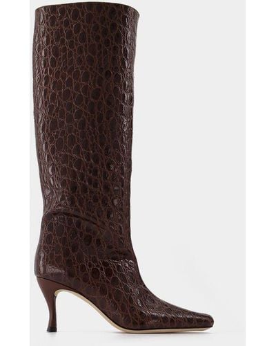 BY FAR Stevie 42 Sequoia Circular Croco Embossed Leather Boots - Brown