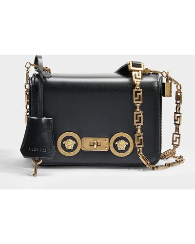 Versace Tribute Icon Small Shoulder Bag In Black Calfskin