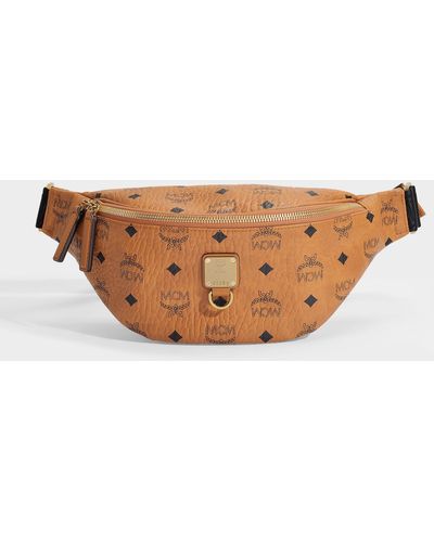 MCM Fursten Visetos Small Belt Bag In Cognac Coated Canvas - Brown