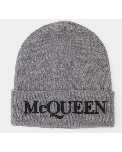 Alexander McQueen Black Cashemire Cap - Grey