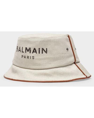 Balmain B-army Canvas&leather Piping Bucket Hat Gem Naturel/marron Hats - White
