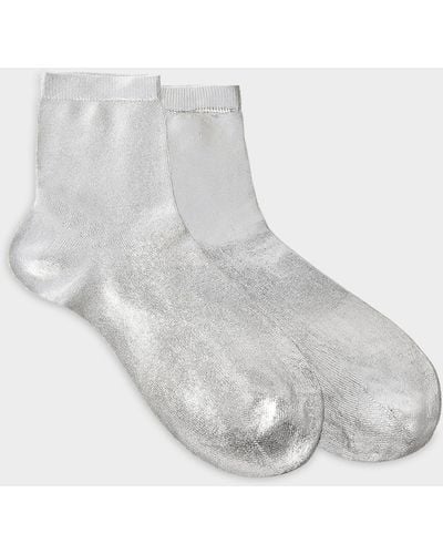 Maria La Rosa Metallic Socks In Silver Silk And Polyamide - Grey