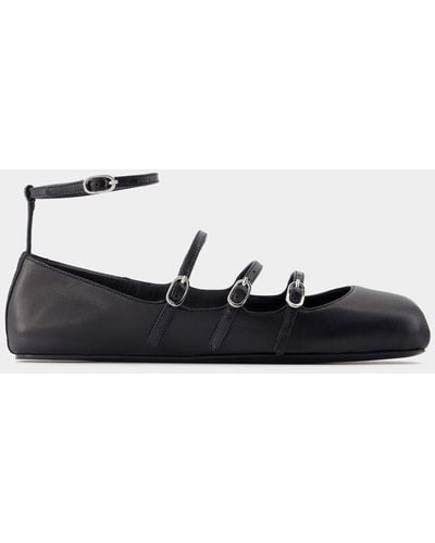 Alexander McQueen Buckled-straps Leather Ballerina Shoes - Black
