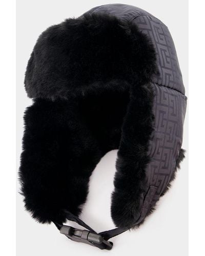 Balmain Monogram Faux Fur-trimmed Hat - Black