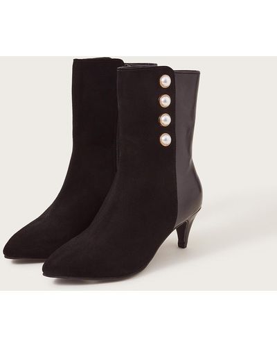 Monsoon Pearl Button Leather Ankle Boots Black