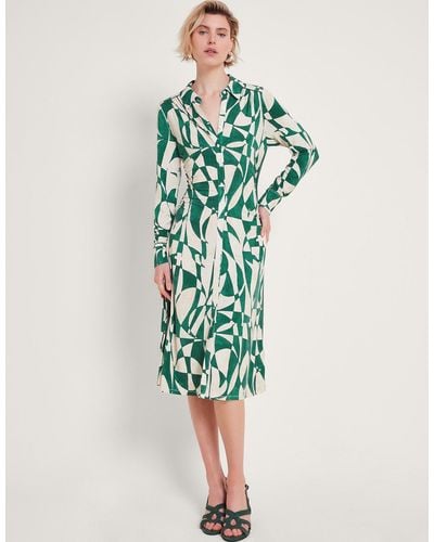 Monsoon Print Shirt Dress Green