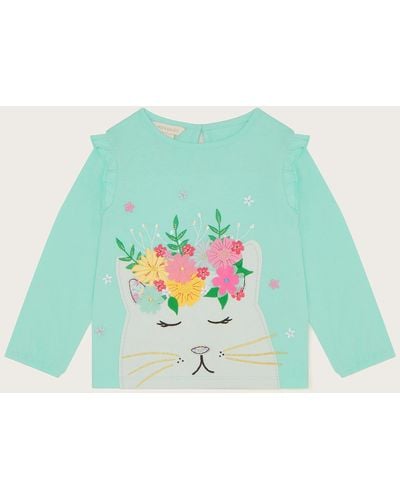 Monsoon Baby Floral Cat Long Sleeve Top Blue