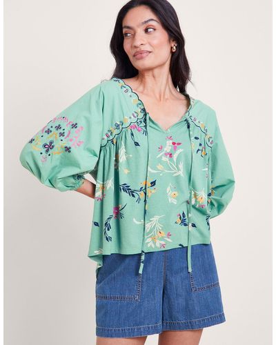 Monsoon Maya Floral Embroidered Top Green