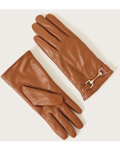 Monsoon Leather Metal Trim Gloves Tan - Brown