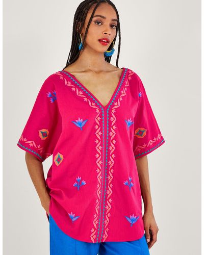Monsoon Drop Sleeve Embroidered Top Pink