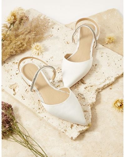 Monsoon Diamante Trim Flat Bridal Shoes Ivory - Natural