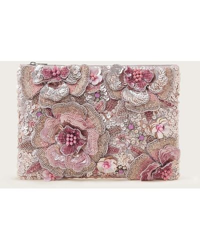 Monsoon Hand-embellished 3d Flower Pouch - Pink