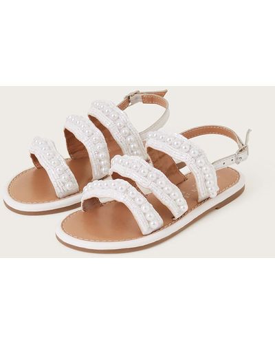 Monsoon Leather Pearl Embellished Sandals Ivory - Natural